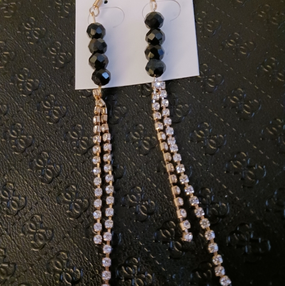 New earrings, crytal black beads, and gold tone rinestone tassels - Picture 1 of 3